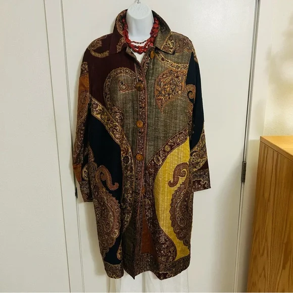 Mirasol Full Length Duster Beautiful Multicolor Jacket Sz: L - Picture 1 of 10